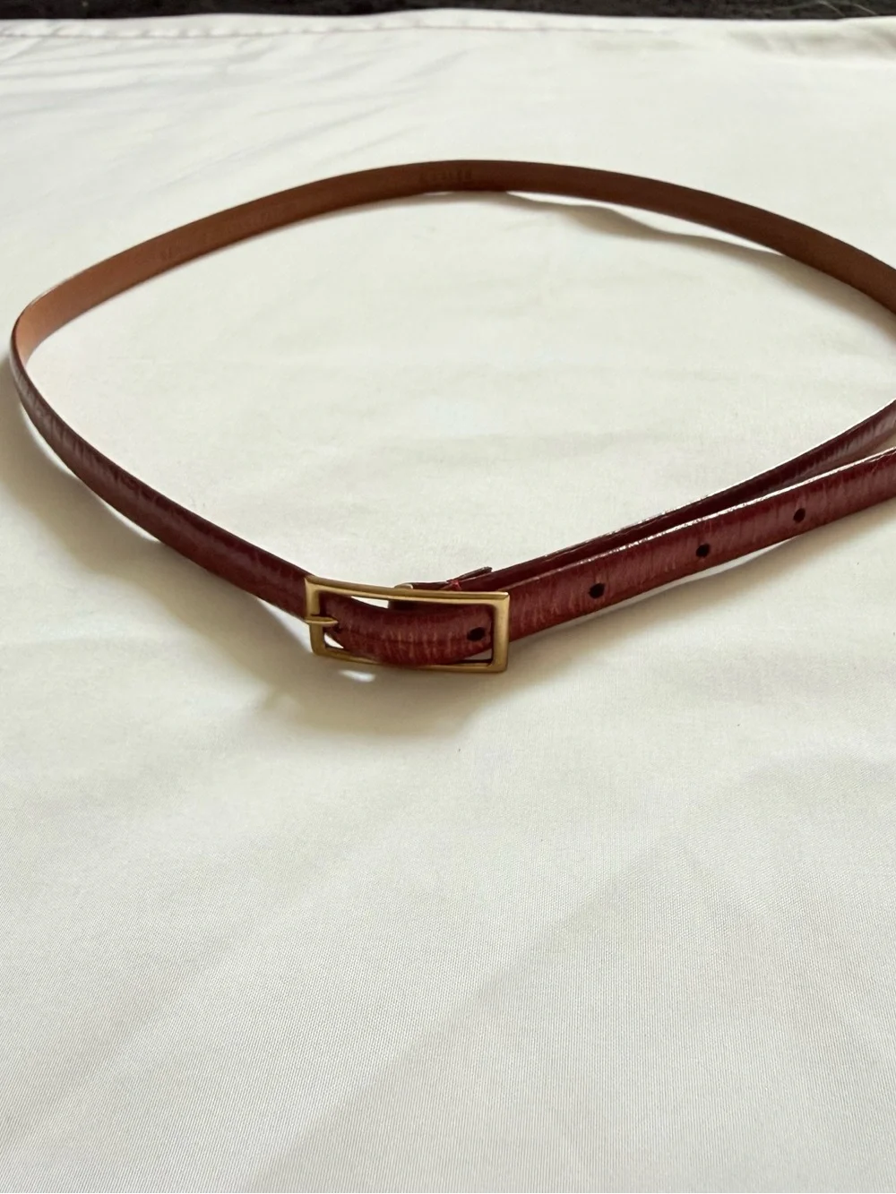 Lauren Ralph Lauren Red Croc Embossed Italian Leather Skinny Belt Gold RLL Sz M